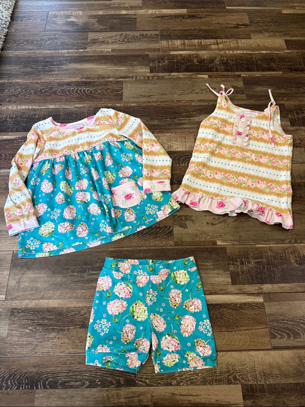 SweetHoney Teal Floral & Pink Cream Striped 3-Piece  Set